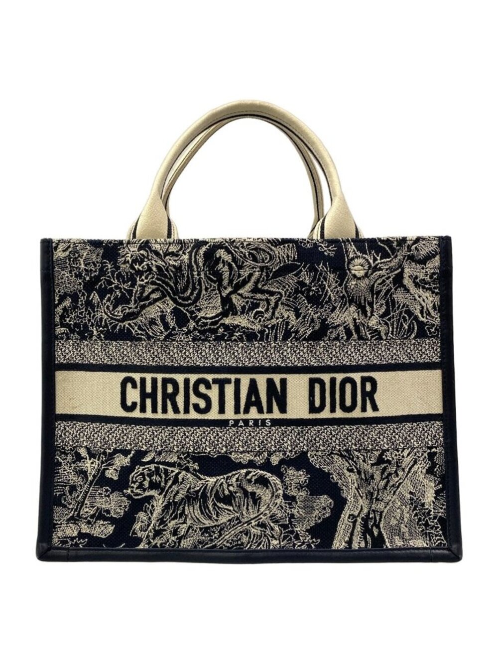 Dior Tote Bag Book Medium Vintage Small Dark Navy Ivory Embroidery